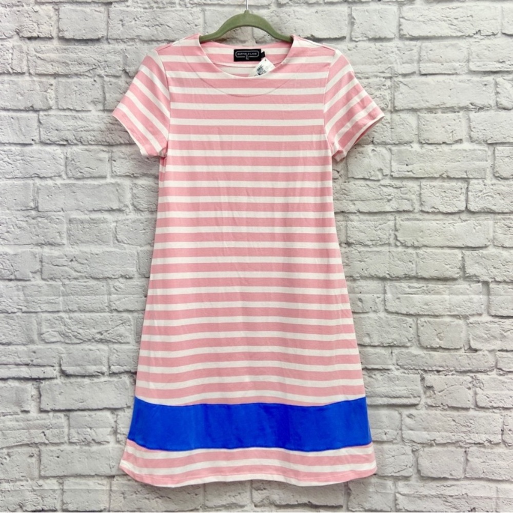 Duffield Lane Adams Shift Dress Size XS Short Sleeve Stripe Pink Periwinkle NWT